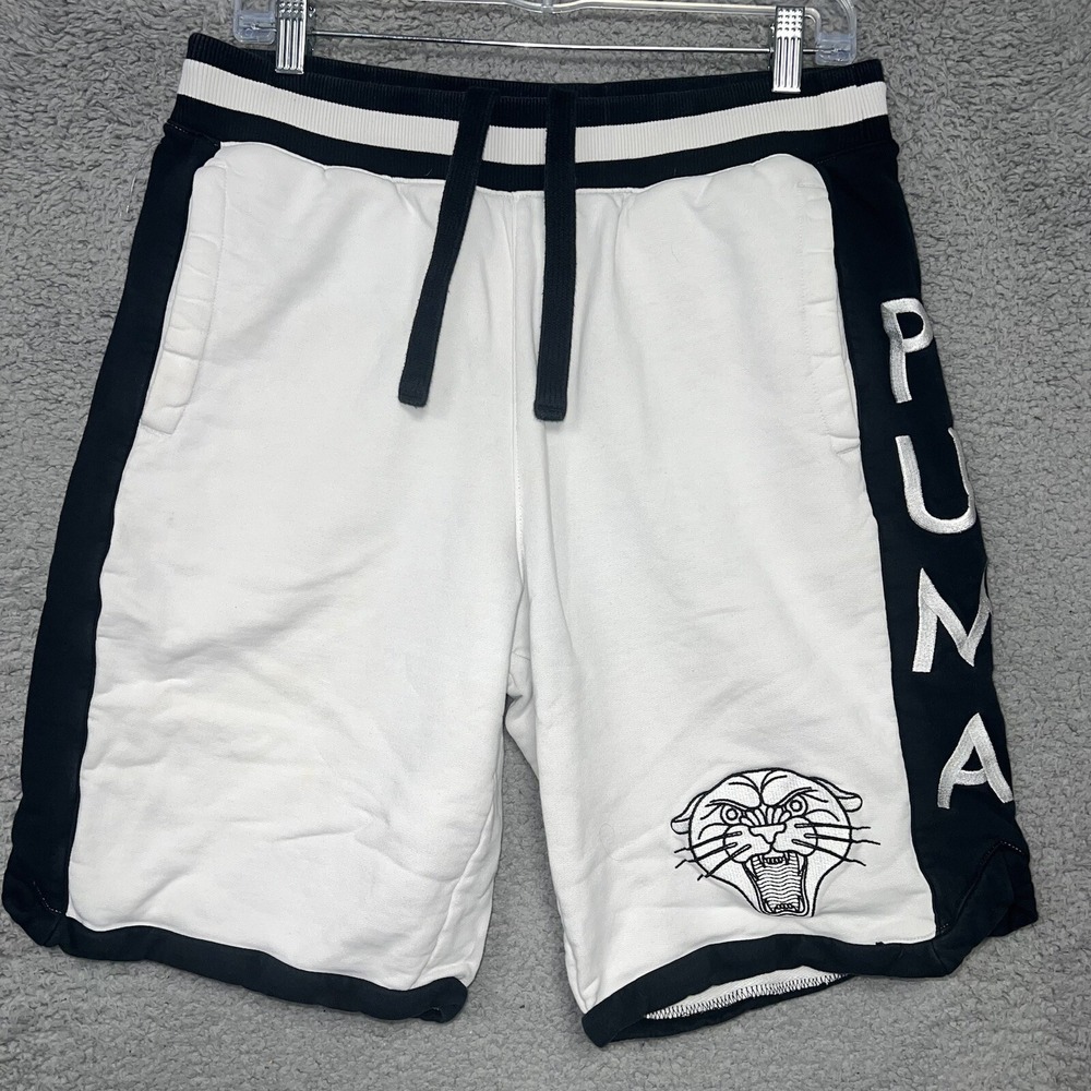Puma Shorts Men's Size‎ L White Cat Logo Casual Gym Running Boxing Lounge